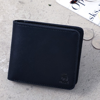 moz (モズ) 牛革二つ折りコンパクト財布 BLACK ver.