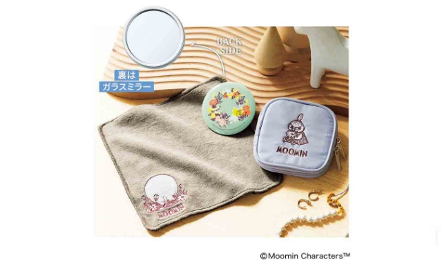 MOOMIN (ムーミン) 刺繍がかわいい豪華おでかけ3点セット①アクセサリーポーチ②ハンドタオル ③ミラー