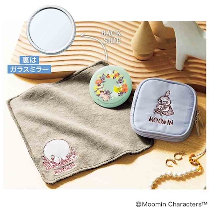 MOOMIN (ムーミン) 刺繍がかわいい豪華おでかけ3点セット①アクセサリーポーチ②ハンドタオル ③ミラー [3-piece set]