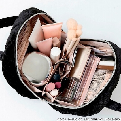 HELLO KITTY × BRILMY 中身が見えて時短がかなう ズボラに優しいコスメポーチ BOOK VELOUR BLACK ver.