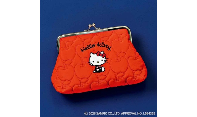 ハローキティ リンゴ柄にときめく刺しゅう入りがま口ポーチ