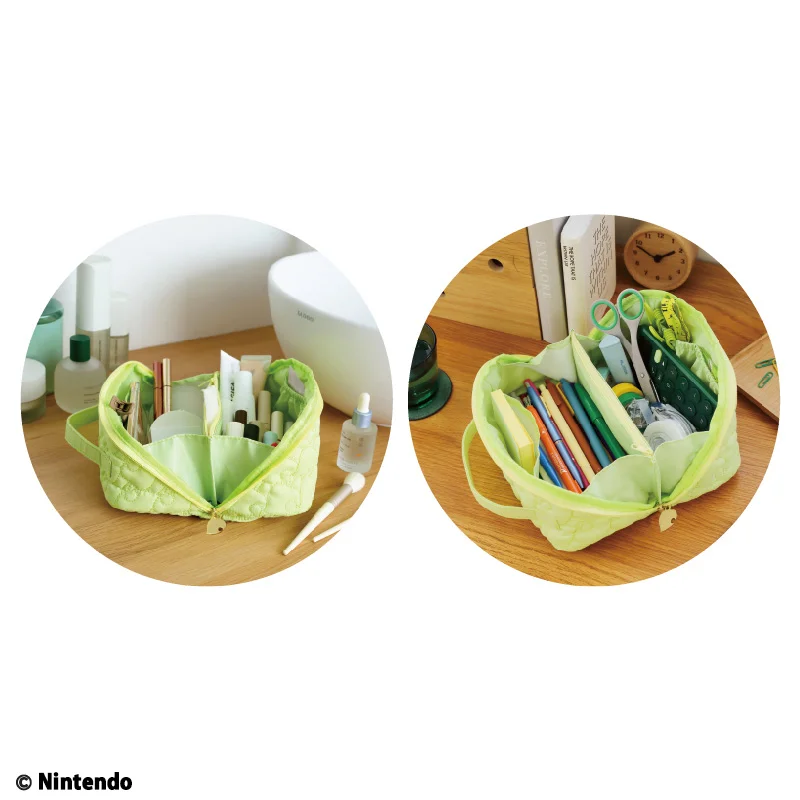 あつまれ どうぶつの森 180度ガバッと開く葉っぱ柄キルティング大容量ポーチ